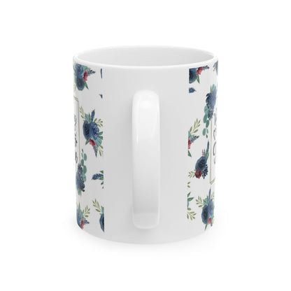 Raising My Tribe Ceramic Mug — Floral Family Mom Coffee Cup (11oz)