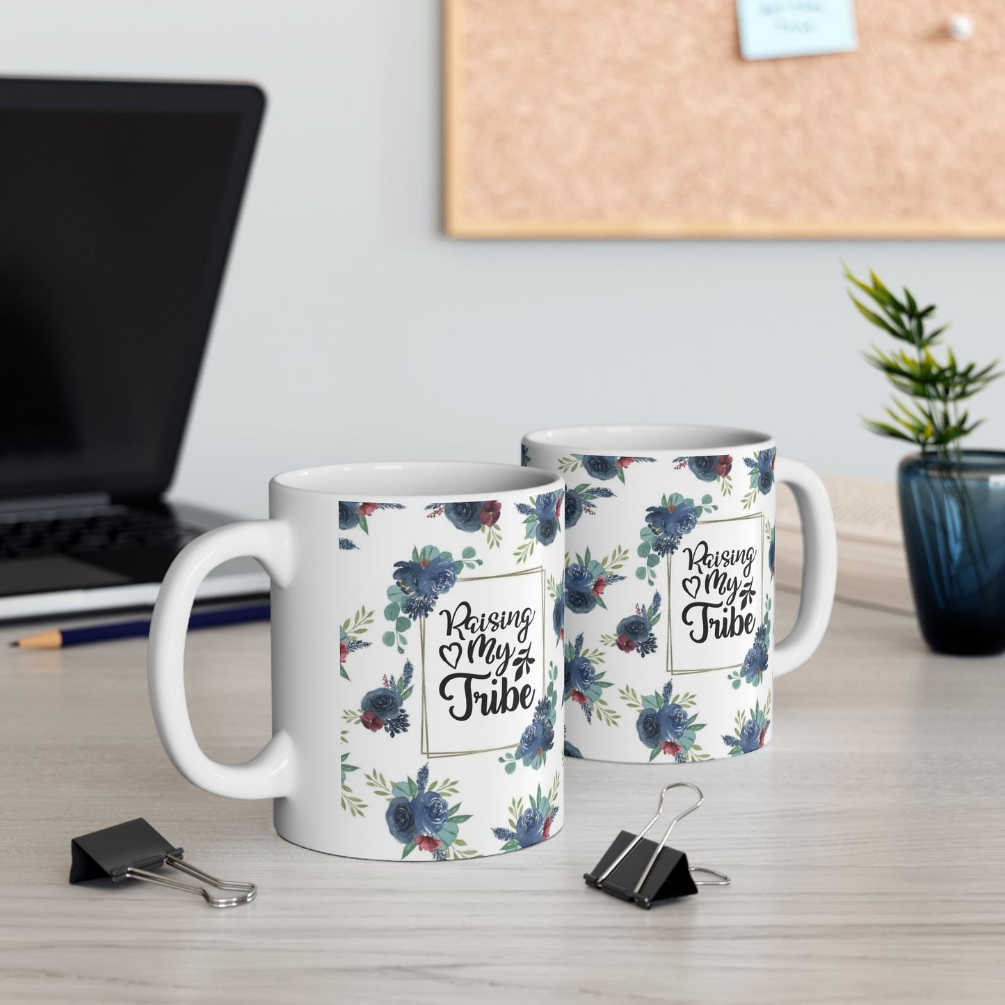 Raising My Tribe Ceramic Mug — Floral Family Mom Coffee Cup (11oz)