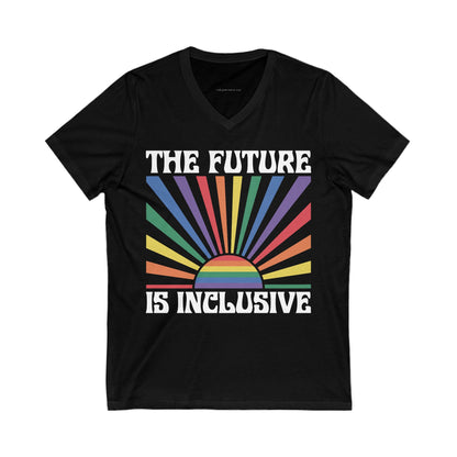 Colorful Rainbow Sunrise V-Neck Tee | Pride Apparel, Summer Fashion, Gift for Him/Her, Casual Wear, LGBTQ+ Support