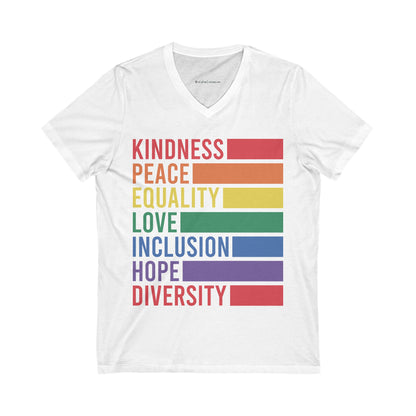 Inclusive Kindness V-Neck Tee | Unisex Pride T-Shirt | LGBTQ+ Love Shirt | Equality & Diversity Apparel | Comfortable Casual Wear