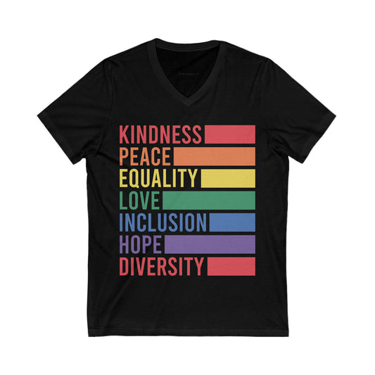 Inclusive Kindness V-Neck Tee | Unisex Pride T-Shirt | LGBTQ+ Love Shirt | Equality & Diversity Apparel | Comfortable Casual Wear