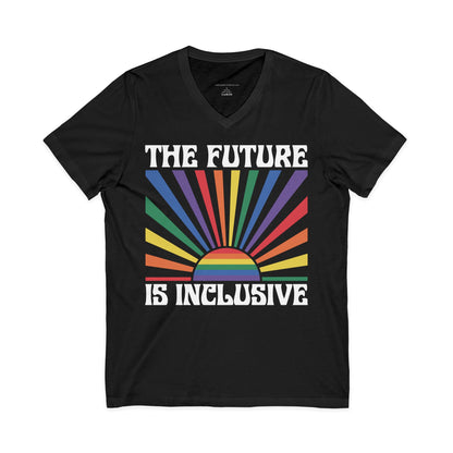 Colorful Rainbow Sunrise V-Neck Tee | Pride Apparel, Summer Fashion, Gift for Him/Her, Casual Wear, LGBTQ+ Support
