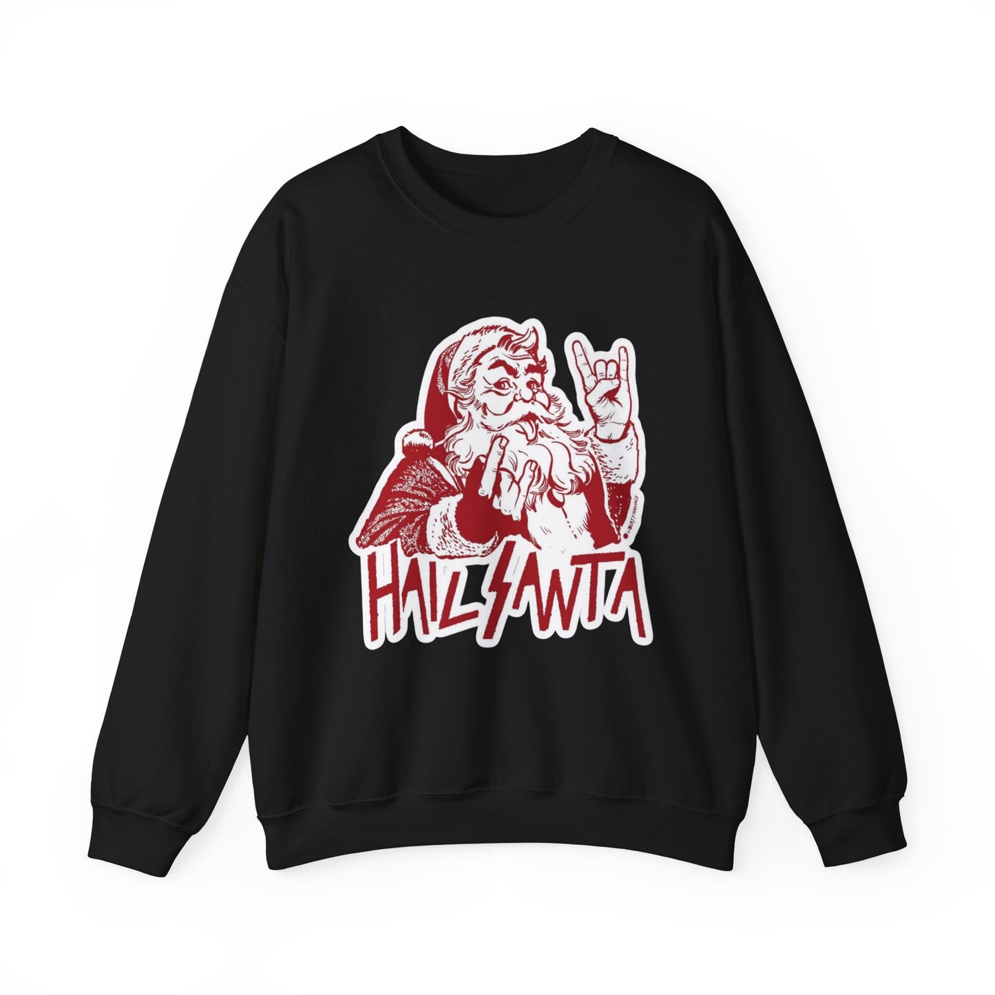 Hail Santa illustration Crewneck Sweatshirt | Rock Christmas graphic