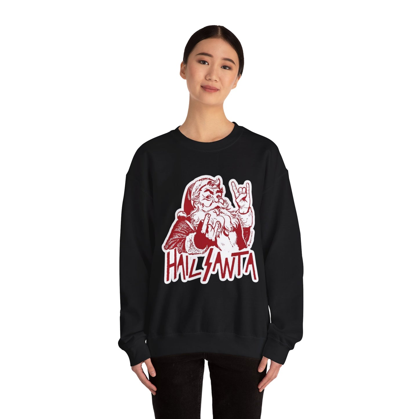 Hail Santa illustration Crewneck Sweatshirt | Rock Christmas graphic