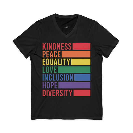 Inclusive Kindness V-Neck Tee | Unisex Pride T-Shirt | LGBTQ+ Love Shirt | Equality & Diversity Apparel | Comfortable Casual Wear