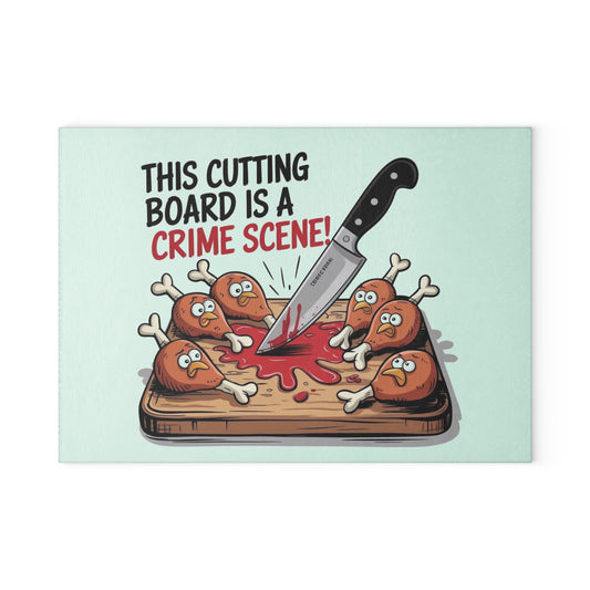 This Cutting Board Is a Crime Scene glass cutting board | Funny chicken drumstick illustration